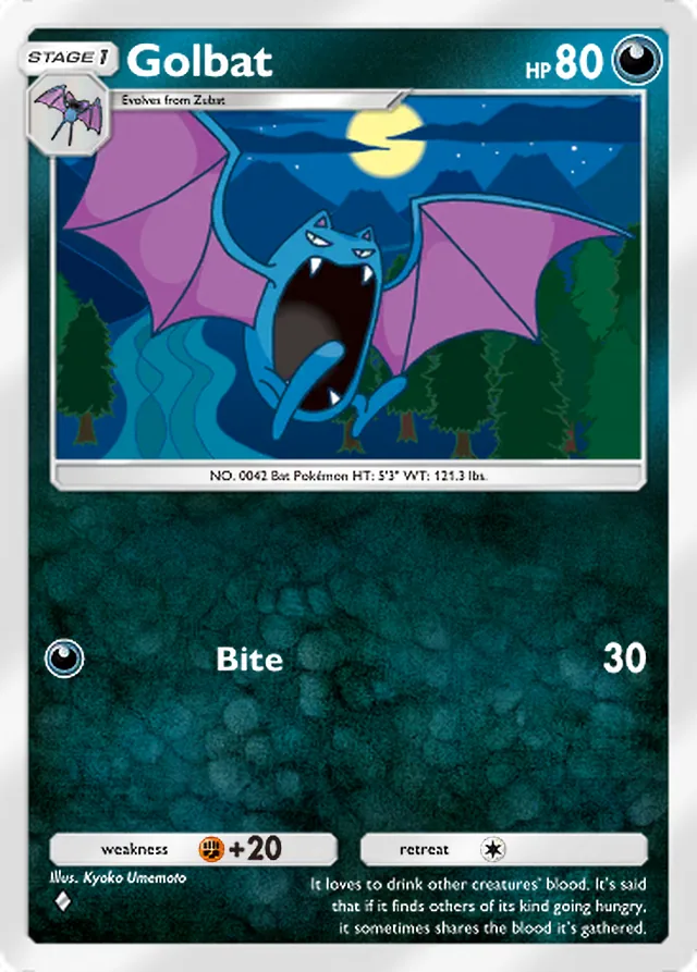 Golbat, Triumphant Light #049, Stage 1 Darkness Pokémon, illustrated by Kyoko Umemoto