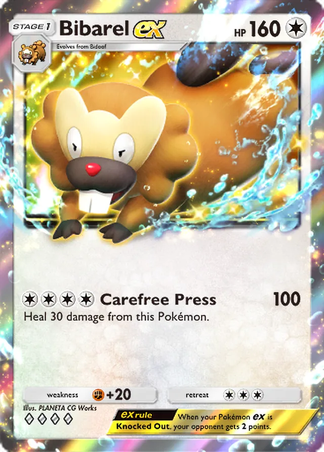 Bibarel ex, Shining Revelry #065, Stage 1 Colorless Pokémon, illustrated by PLANETA CG Works