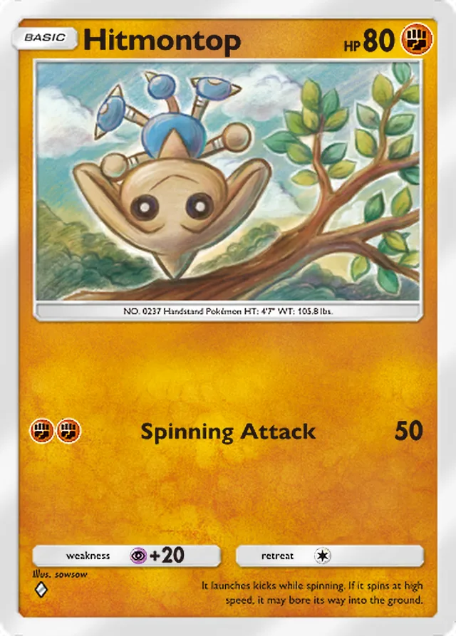Hitmontop, Space-Time Smackdown #085, Basic Fighting Pokémon, illustrated by sowsow
