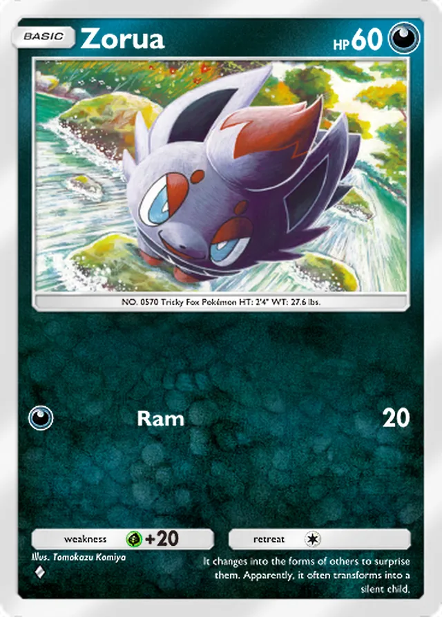 Zorua, Secluded Springs #049, Basic Darkness Pokémon, illustrated by Tomokazu Komiya