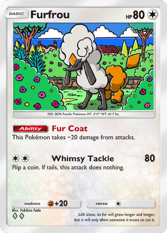 Furfrou, Pulsing Aura #144, Basic Colorless Pokémon, illustrated by Yukihiro Tada