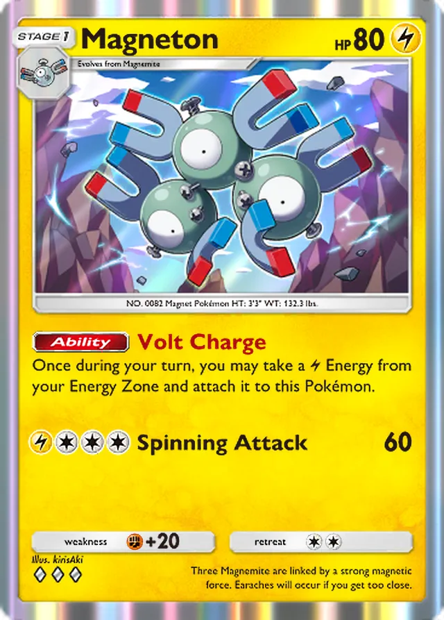 Magneton, Genetic Apex #098, Stage 1 Lightning Pokémon, illustrated by kirisAki