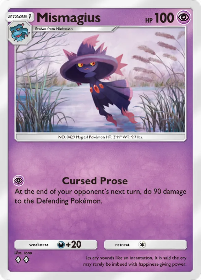 Mismagius, Secluded Springs #033, Stage 1 Psychic Pokémon, illustrated by tono
