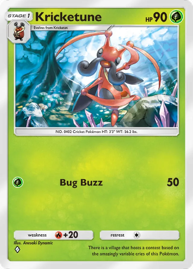 Kricketune, Ruler of the Skies #009, Stage 1 Grass Pokémon, illustrated by Anesaki Dynamic