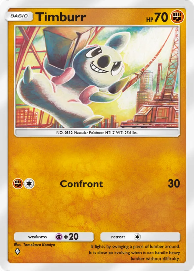 Timburr, Ruler of the Skies #087, Basic Fighting Pokémon, illustrated by Tomokazu Komiya