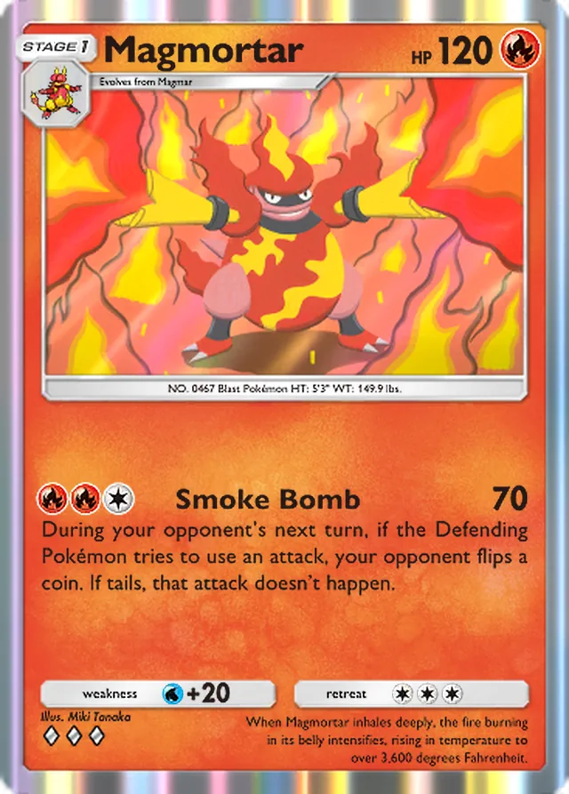 Magmortar, Shining Revelry #012, Stage 1 Fire Pokémon, illustrated by Miki Tanaka