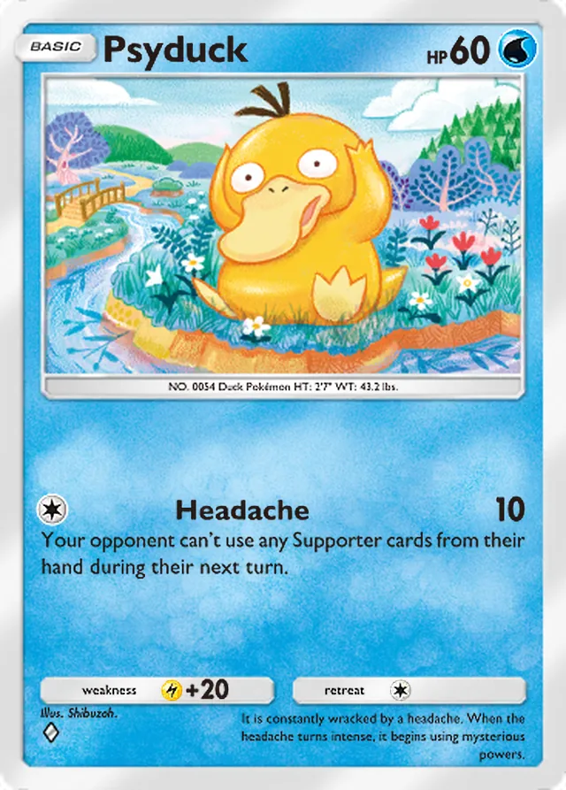 Psyduck, Genetic Apex #057, Basic Water Pokémon, illustrated by Shibuzoh.