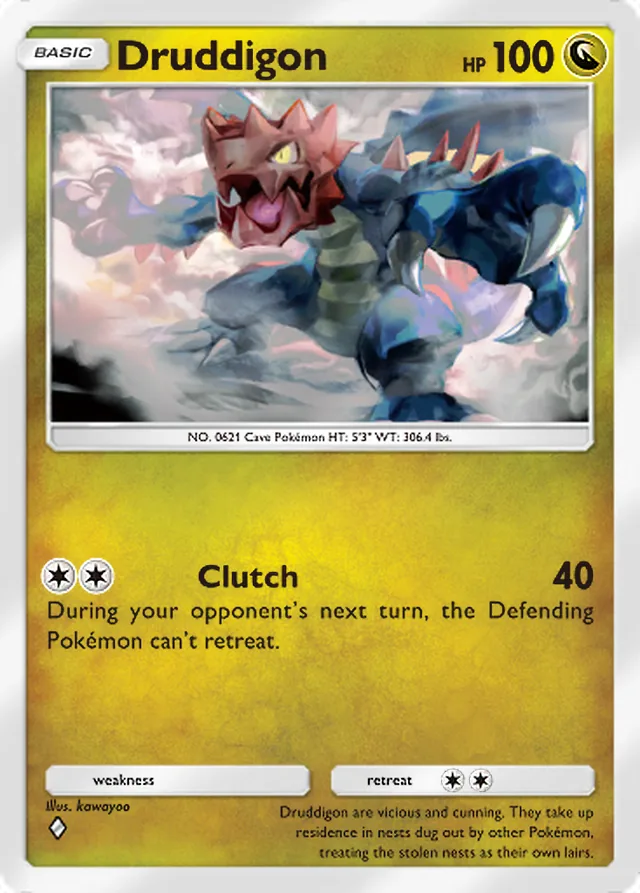 Druddigon, Mega Shine #057, Basic Dragon Pokémon, illustrated by kawayoo