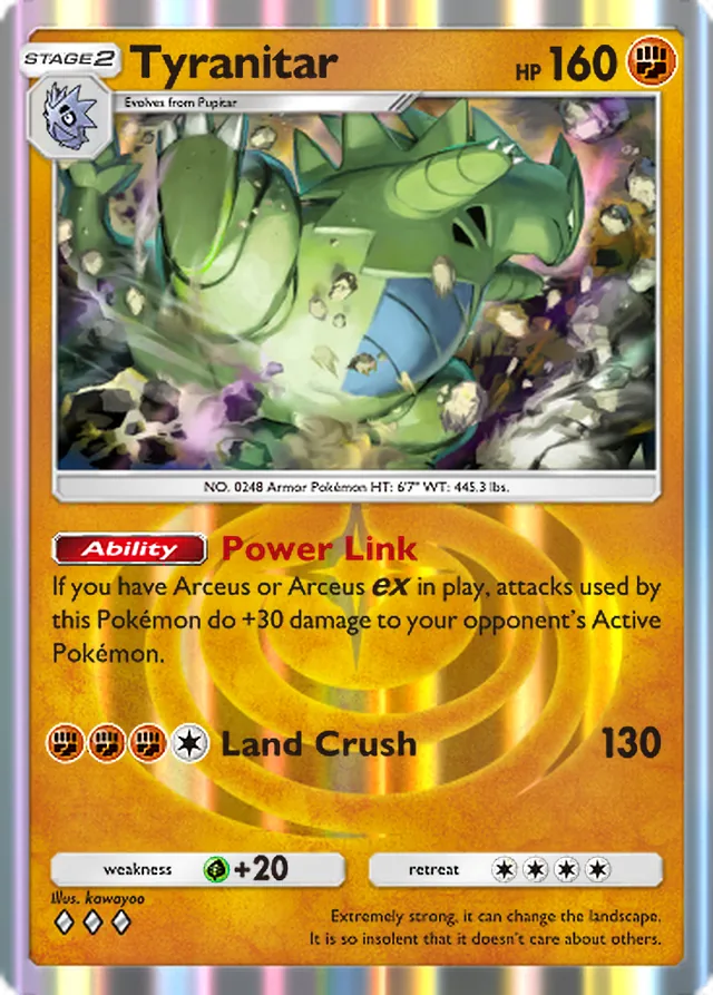 Tyranitar, Triumphant Light #041, Stage 2 Fighting Pokémon, illustrated by kawayoo