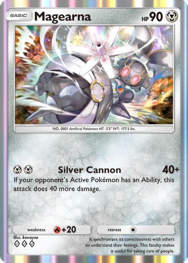 Magearna, Celestial Guardians #123, Basic Metal Pokémon, illustrated by kawayoo