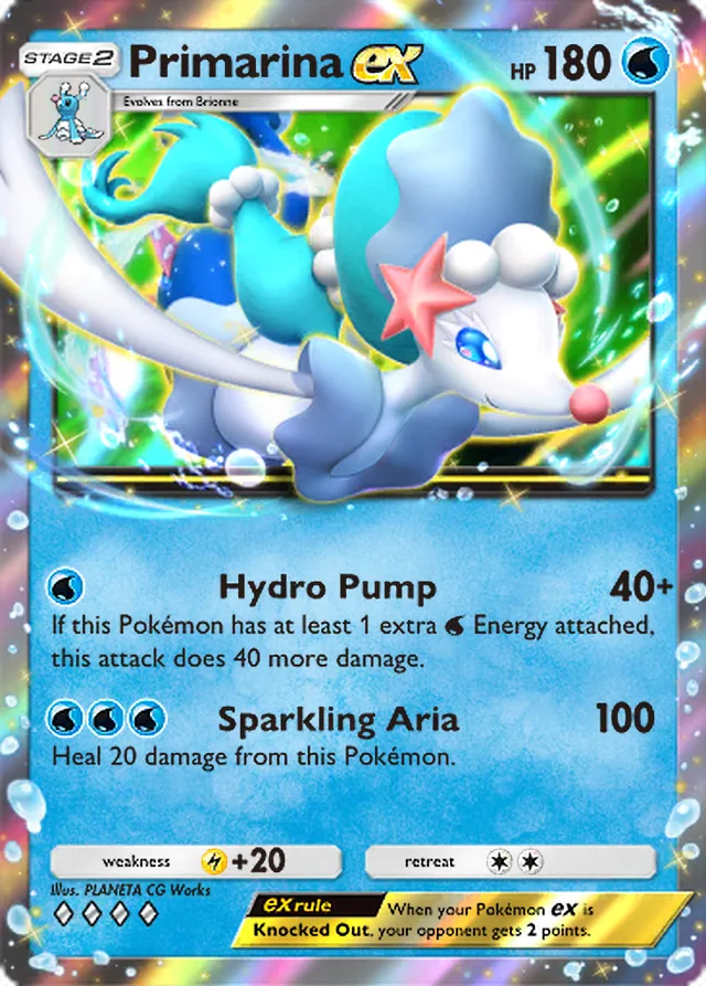 Primarina ex, Eevee Grove #024, Stage 2 Water Pokémon, illustrated by PLANETA CG Works