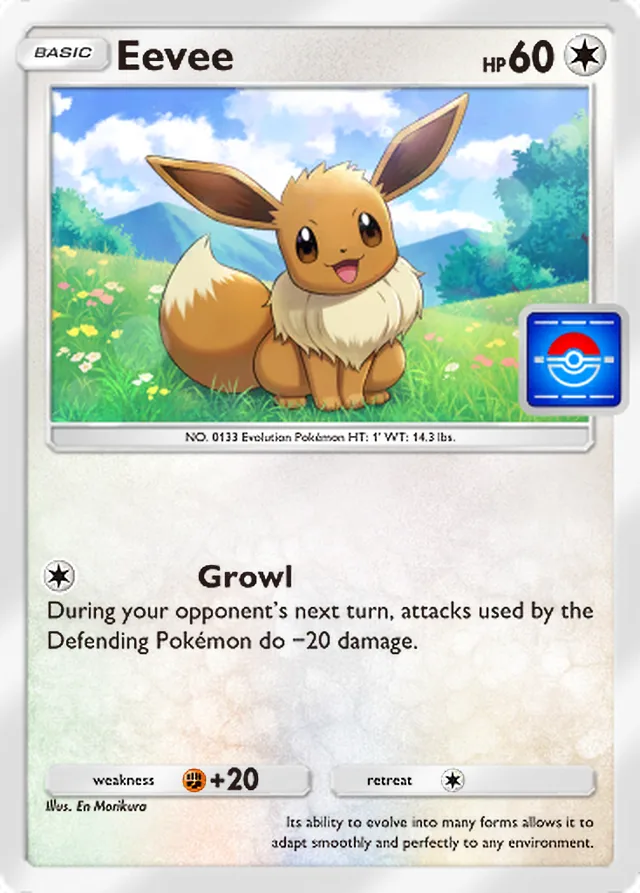 Eevee, Promo-A #030, Basic Colorless Pokémon, illustrated by En Morikura