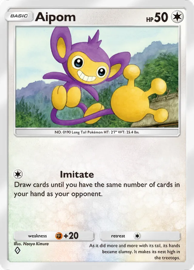 Aipom, Wisdom of Sea and Sky #142, Basic Colorless Pokémon, illustrated by Naoyo Kimura