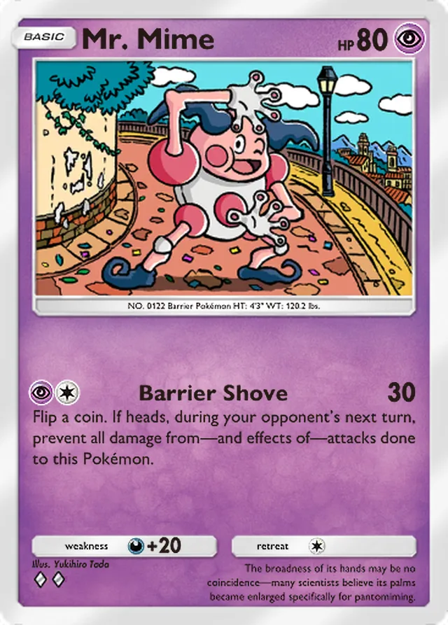 Mr. Mime, Celestial Guardians #069, Basic Psychic Pokémon, illustrated by Yukihiro Tada