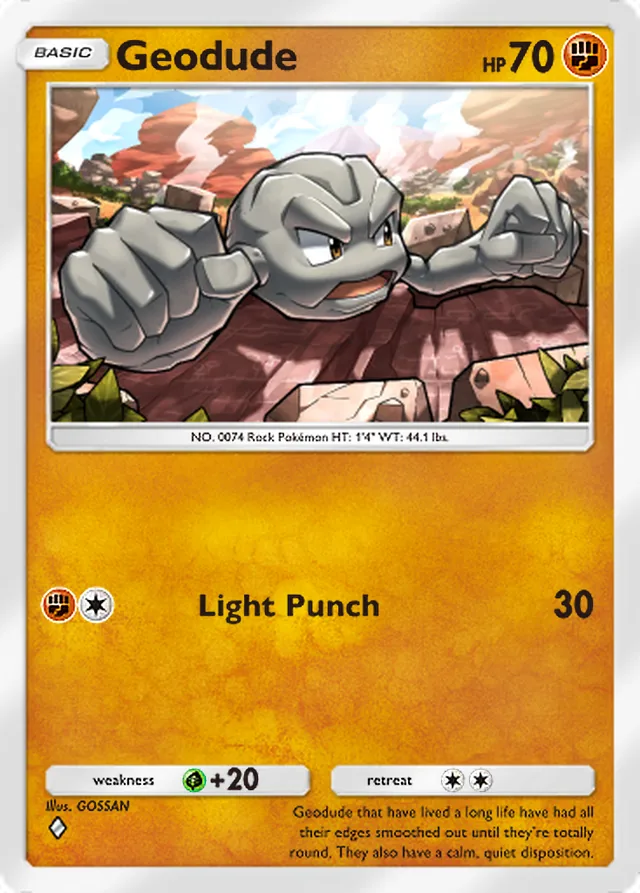Geodude, Mythical Island #043, Basic Fighting Pokémon, illustrated by GOSSAN