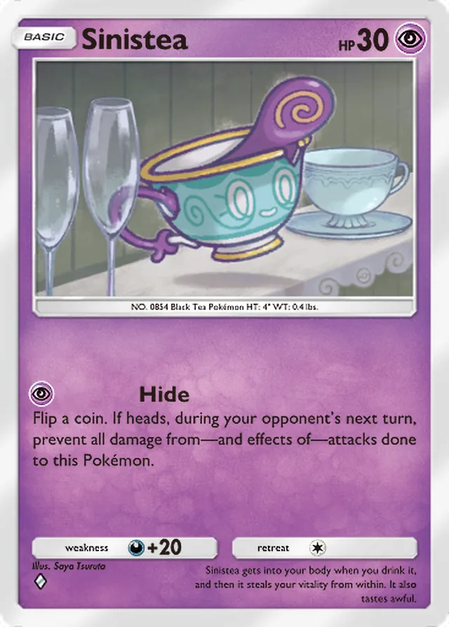 Sinistea, Fantastical Parade #074, Basic Psychic Pokémon, illustrated by Saya Tsuruta