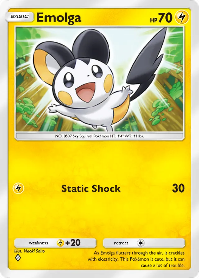 Emolga, Extradimensional Crisis #018, Basic Lightning Pokémon, illustrated by Naoki Saito