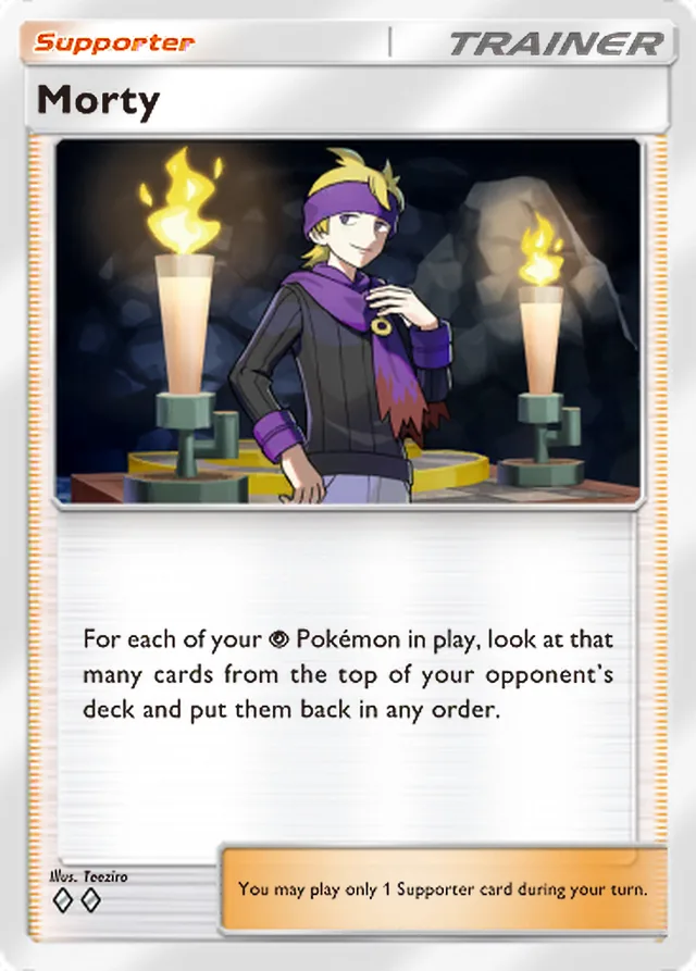 Morty, Secluded Springs #071, Trainer card, illustrated by Teeziro