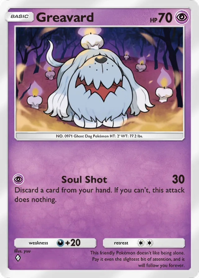 Greavard, Paldean Wonders #052, Basic Psychic Pokémon, illustrated by yuu