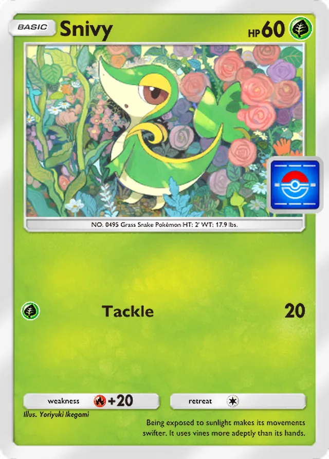 Snivy, Promo-A #027, Basic Grass Pokémon, illustrated by Yoriyuki Ikegami