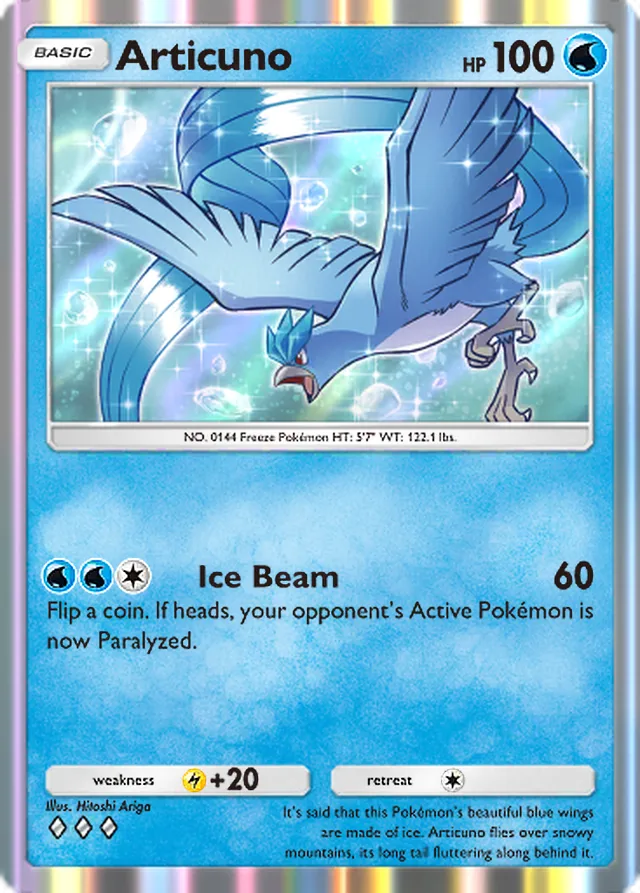 Articuno, Genetic Apex #083, Basic Water Pokémon, illustrated by Hitoshi Ariga