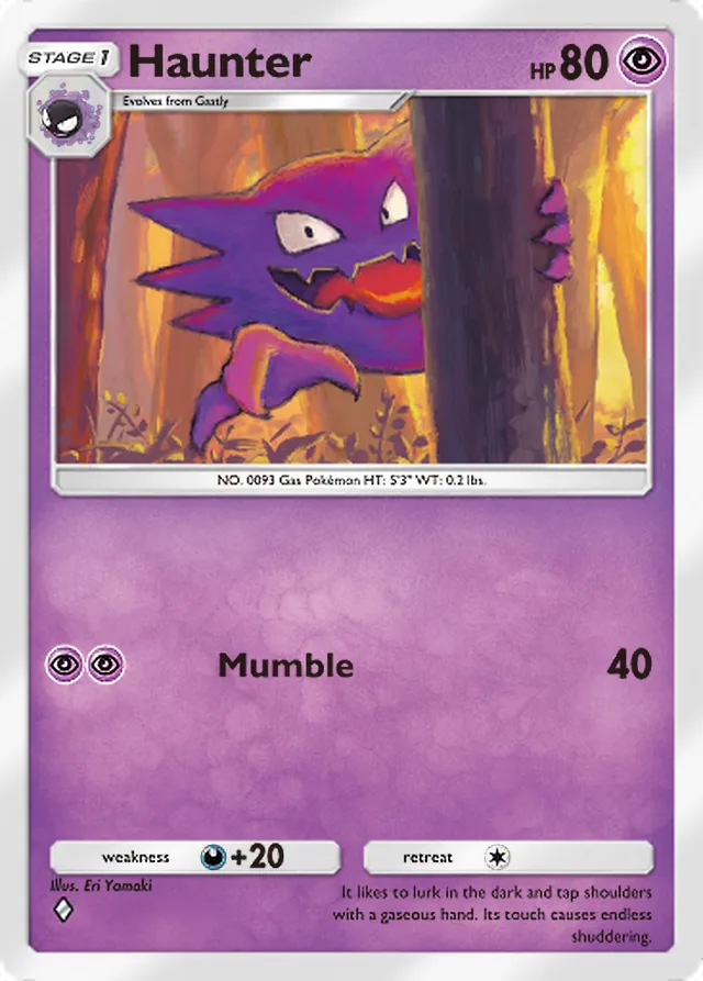Haunter, Triumphant Light #032, Stage 1 Psychic Pokémon, illustrated by Eri Yamaki