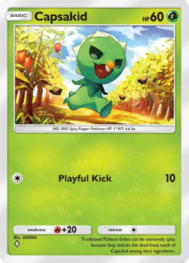 Capsakid, Paldean Wonders #012, Basic Grass Pokémon, illustrated by GIDORA
