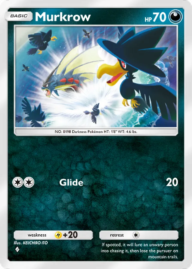 Murkrow, Mega Rising #148, Basic Darkness Pokémon, illustrated by KEIICHIRO ITO
