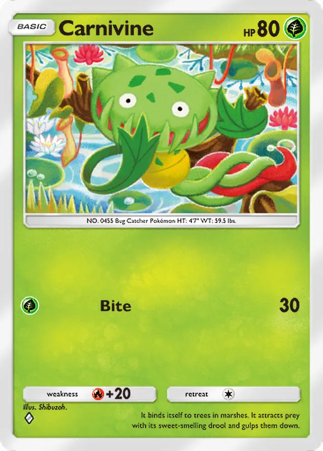 Carnivine, Pulsing Aura #014, Basic Grass Pokémon, illustrated by Shibuzoh.