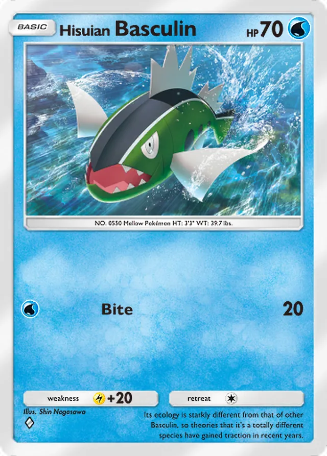 Hisuian Basculin, Team Rocket’s Ambition #017, Basic Water Pokémon, illustrated by Shin Nagasawa