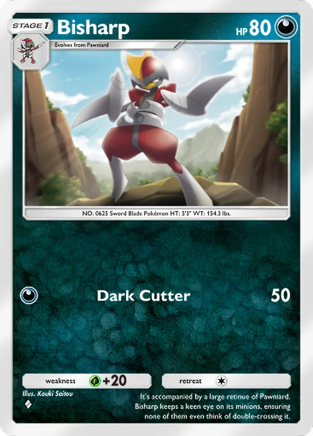 Bisharp, Paradox Drive #042, Stage 1 Darkness Pokémon, illustrated by Kouki Saitou