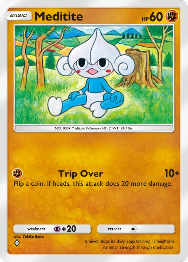 Meditite, Extradimensional Crisis #028, Basic Fighting Pokémon, illustrated by Yukiko Baba