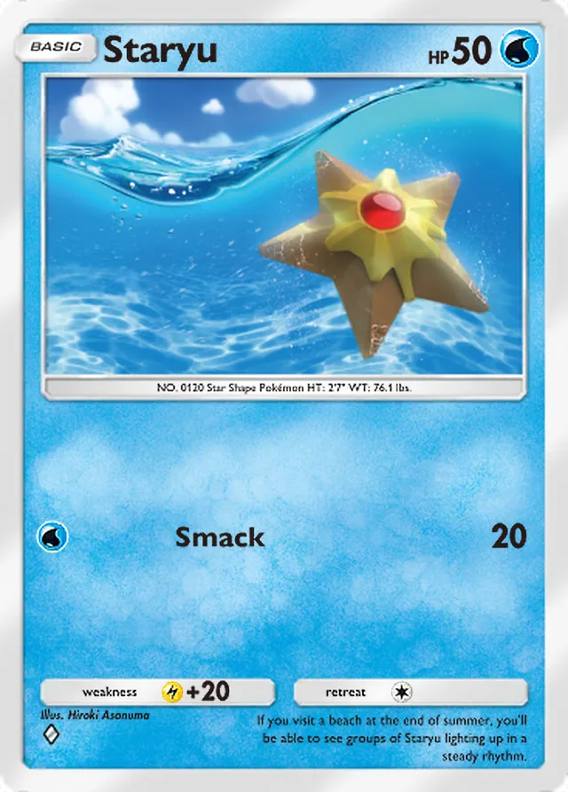 Staryu, Genetic Apex #074, Basic Water Pokémon, illustrated by Hiroki Asanuma