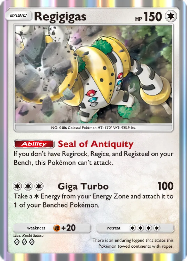 Regigigas, Pulsing Aura #134, Basic Colorless Pokémon, illustrated by Kouki Saitou