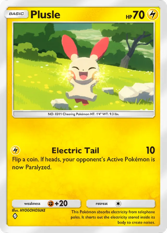 Plusle, Fantastical Parade #052, Basic Lightning Pokémon, illustrated by HYOGONOSUKE