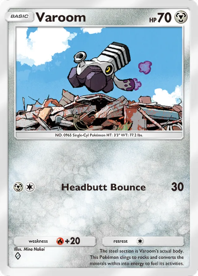 Varoom, Ruler of the Skies #114, Basic Metal Pokémon, illustrated by Mina Nakai