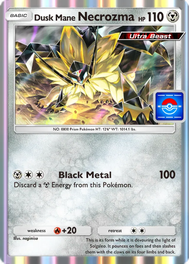 Dusk Mane Necrozma, Promo-A #079, Basic Metal Pokémon, illustrated by nagimiso