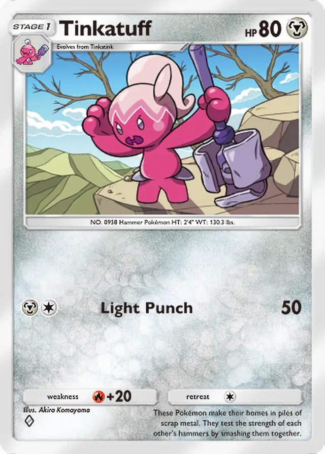 Tinkatuff, Paldean Wonders #073, Stage 1 Metal Pokémon, illustrated by Akira Komayama
