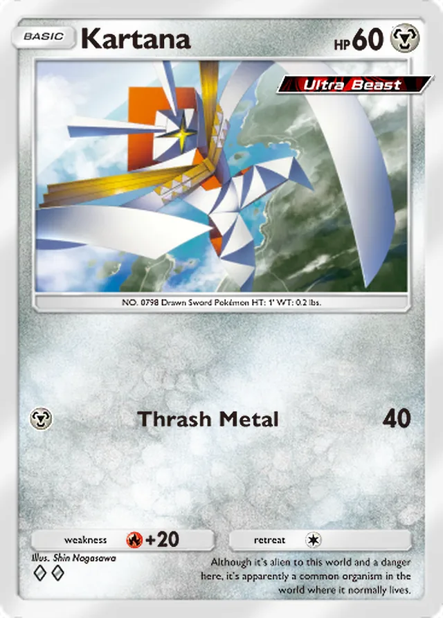 Kartana, Mega Shine #048, Basic Metal Pokémon, illustrated by Shin Nagasawa