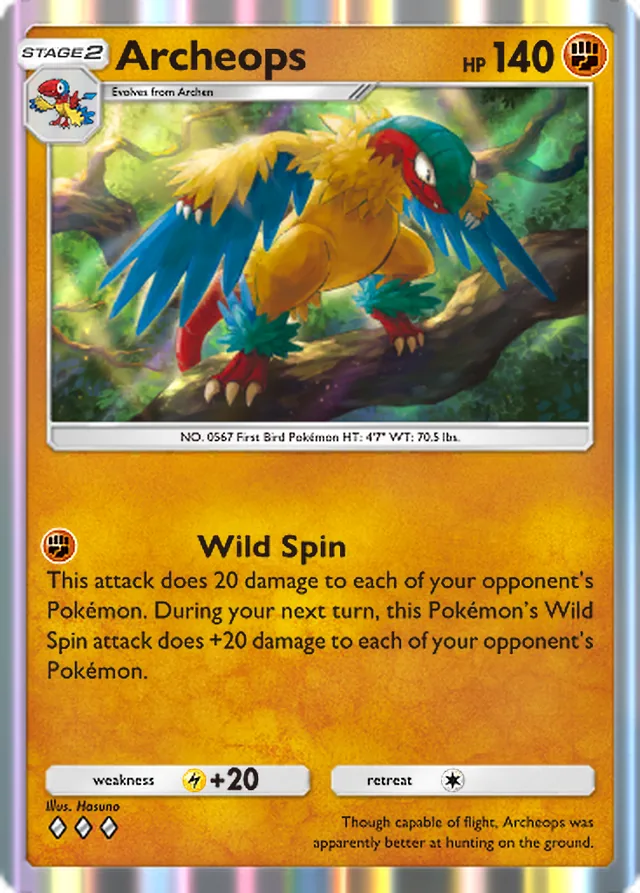 Archeops, Mega Rising #134, Stage 2 Fighting Pokémon, illustrated by Hasuno