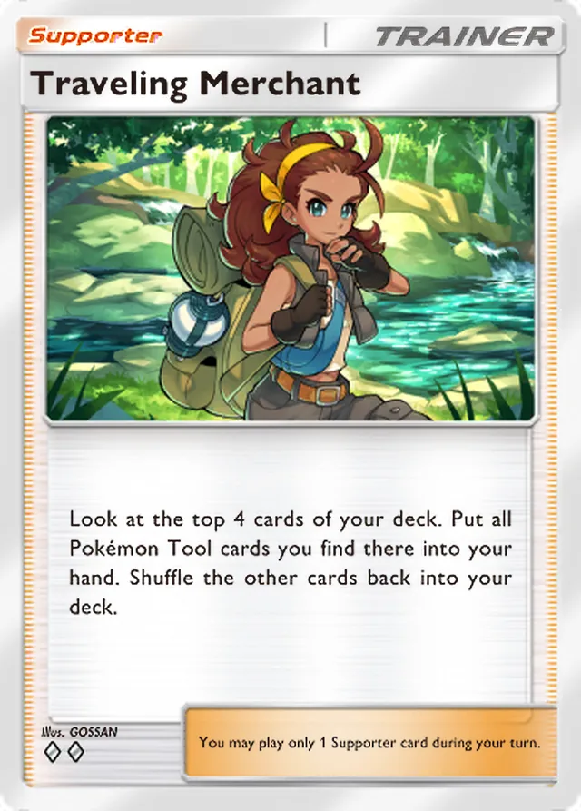 Traveling Merchant, Secluded Springs #070, Trainer card, illustrated by GOSSAN