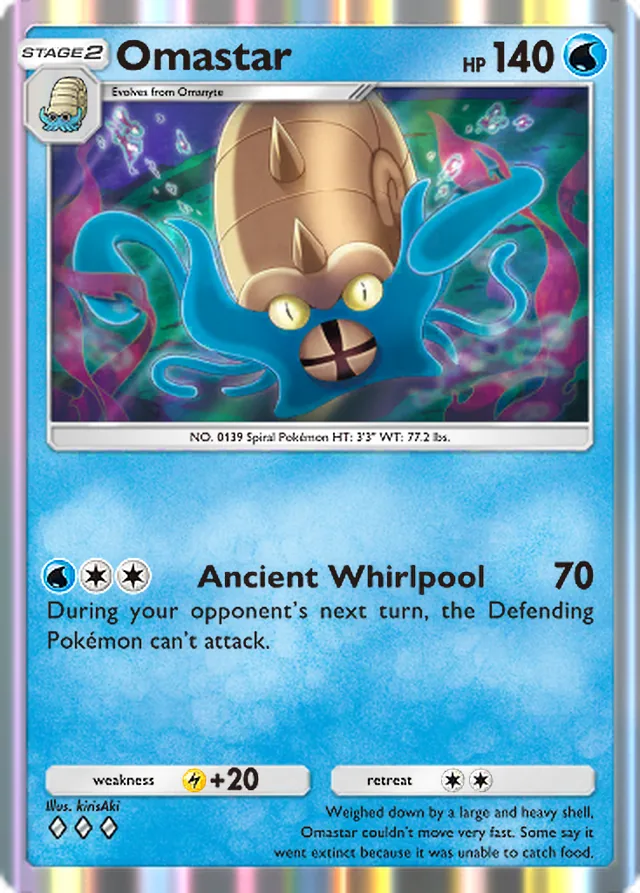 Omastar, Genetic Apex #082, Stage 2 Water Pokémon, illustrated by kirisAki