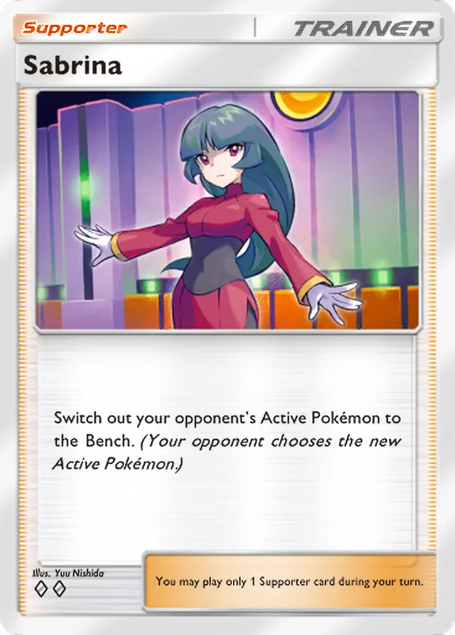 Sabrina, Genetic Apex #225, Trainer card, illustrated by Yuu Nishida