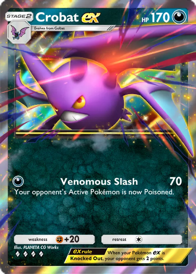 Crobat ex, Wisdom of Sea and Sky #109, Stage 2 Darkness Pokémon, illustrated by PLANETA CG Works
