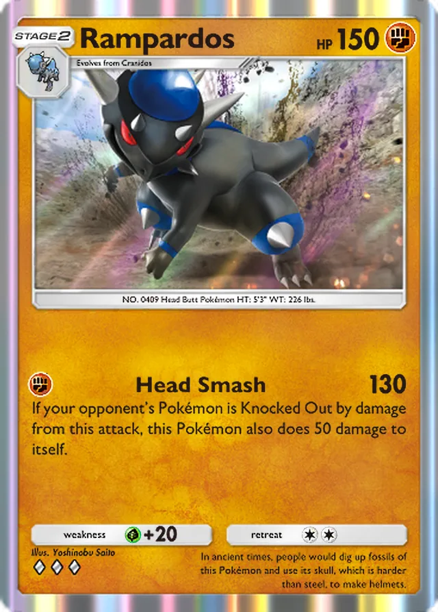 Rampardos, Space-Time Smackdown #089, Stage 2 Fighting Pokémon, illustrated by Yoshinobu Saito