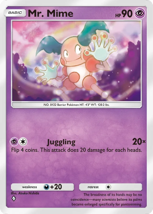Mr. Mime, Shining Revelry #032, Basic Psychic Pokémon, illustrated by Atsuko Nishida
