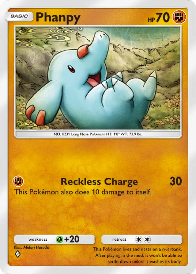 Phanpy, Wisdom of Sea and Sky #099, Basic Fighting Pokémon, illustrated by Midori Harada