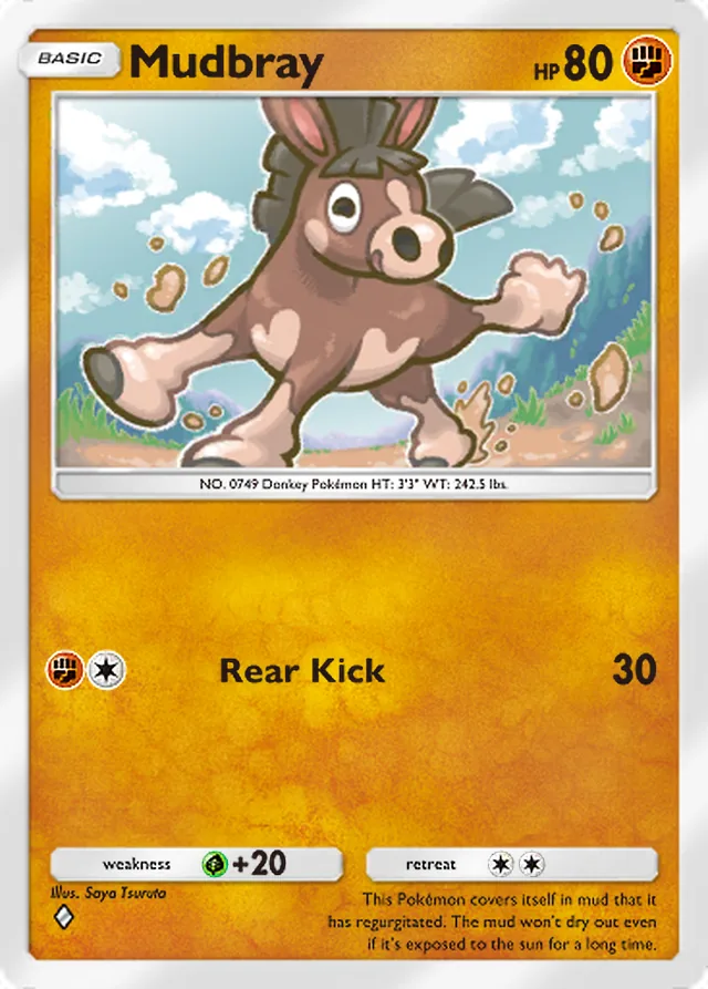 Mudbray, Celestial Guardians #102, Basic Fighting Pokémon, illustrated by Saya Tsuruta