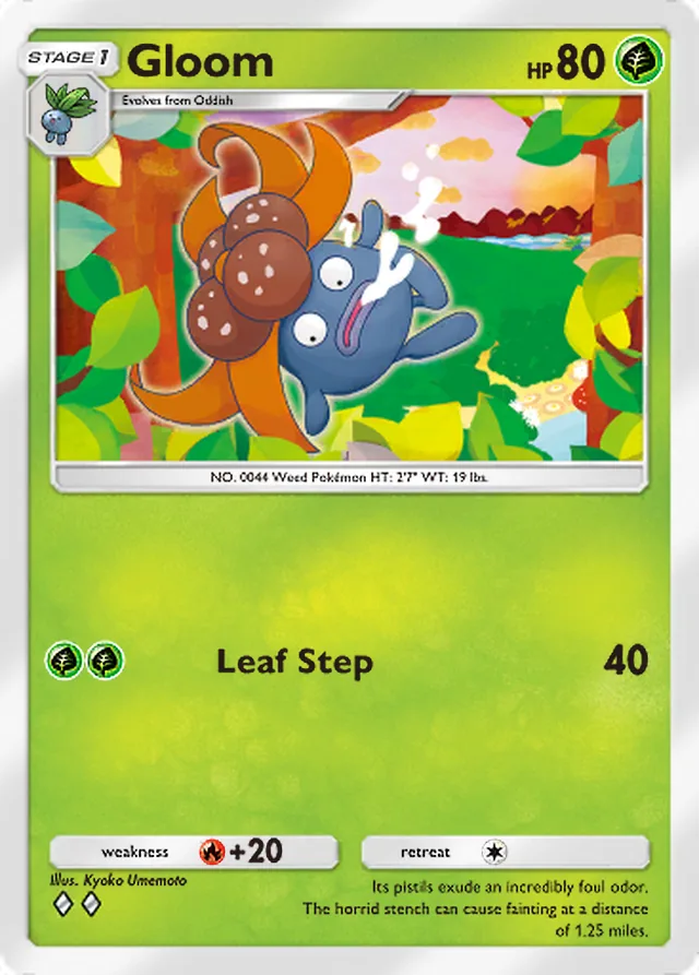 Gloom, Wisdom of Sea and Sky #002, Stage 1 Grass Pokémon, illustrated by Kyoko Umemoto