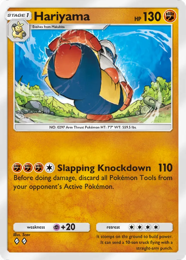 Hariyama, Mega Rising #127, Stage 1 Fighting Pokémon, illustrated by Scav